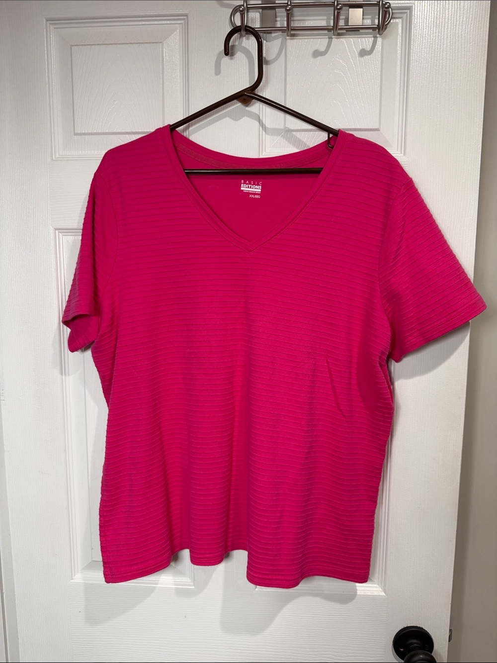 Basic Editions Women's Short-Sleeve V-Neck Tee — Fuchsia Pink